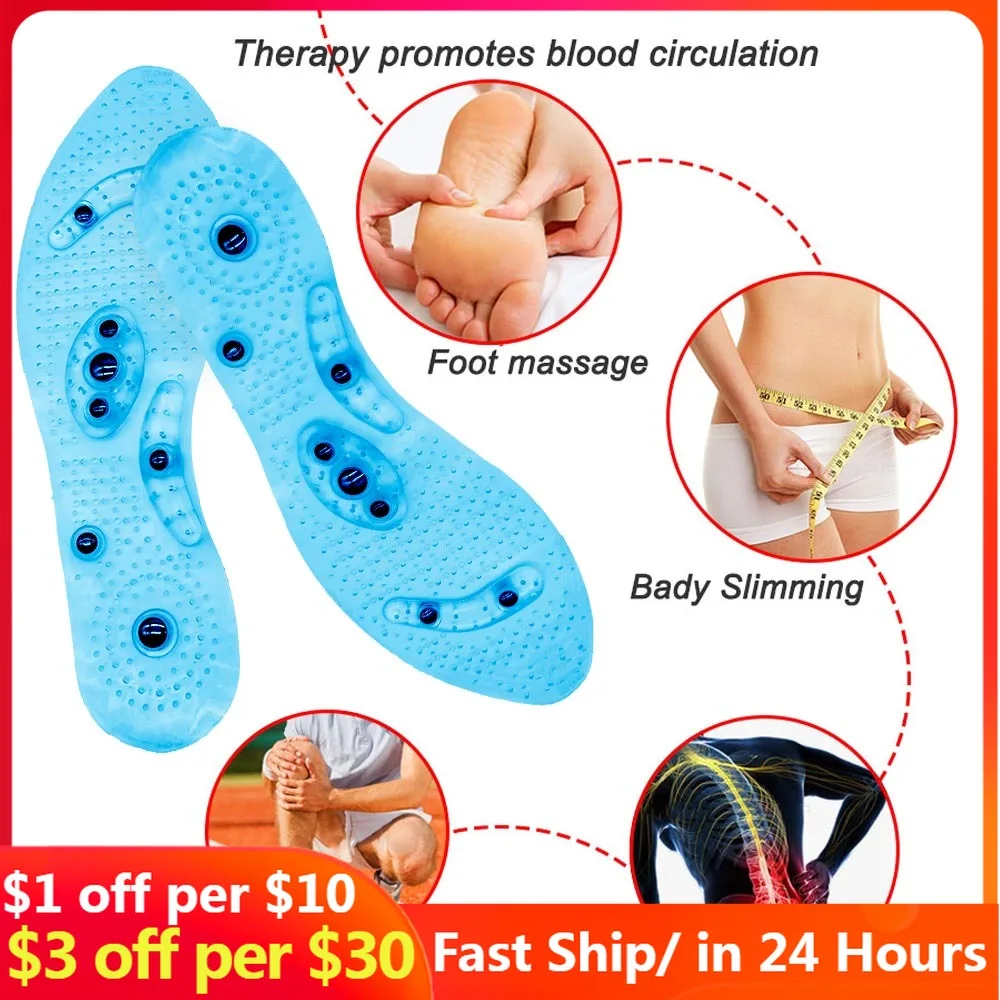 

2 PCS New Unisex Feet Massage Insoles Magnetic Weight Loss Acupressure Slimming Insoles Foot Care Shoe Gel Inserts Insoles