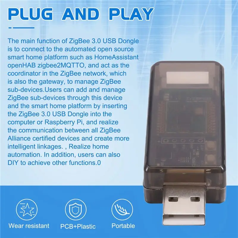 Фото Универсальный USB-адаптер/шлюз Zigbee 3.0 ABIJ-Ewelink с открытым исходным кодом для 2MQTT, ZHA, EZSP, NCP, Home Assistant №4