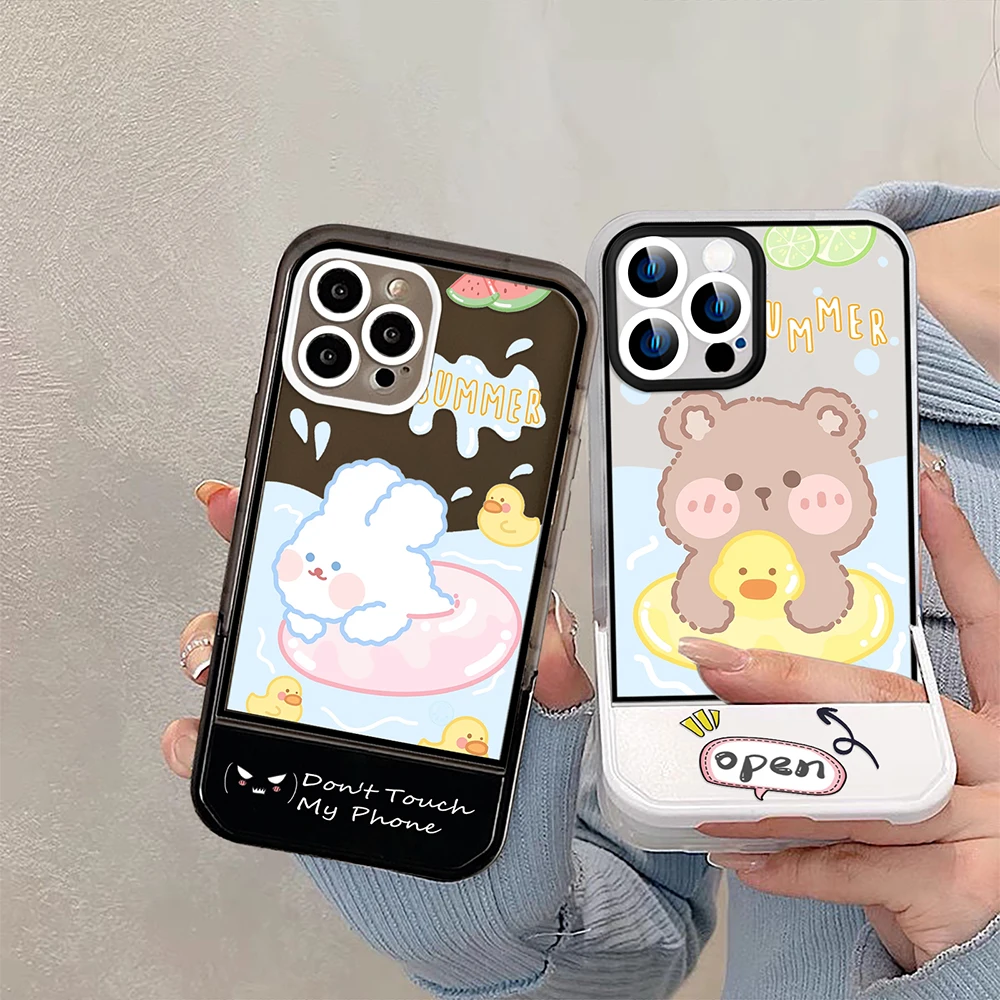 

Cartoon Cute Bear Stand Holder Case for iPhone 14ProMax 14Plus 13 12 11 Pro Max Transparent Soft Silicone Fundas Luxury Carcasa