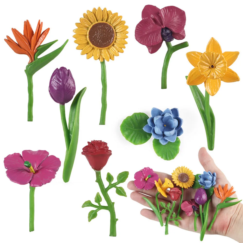 

Kids Toys 8pcs Simulation Static Flower Ornament Model Figure Sunflower Rose Tulip Phalaenopsis Mother's Day Gift Decorate DIY
