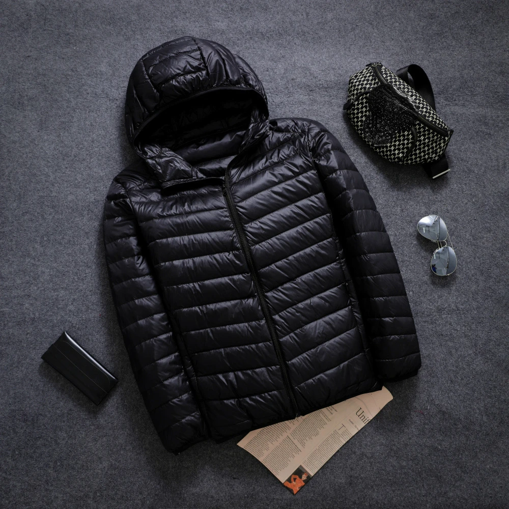 2023 New Men's Winter Ultra Light Thin Down Jacket Hooded Fat Big Over Size Light Weight White Duck Down with CapCoat