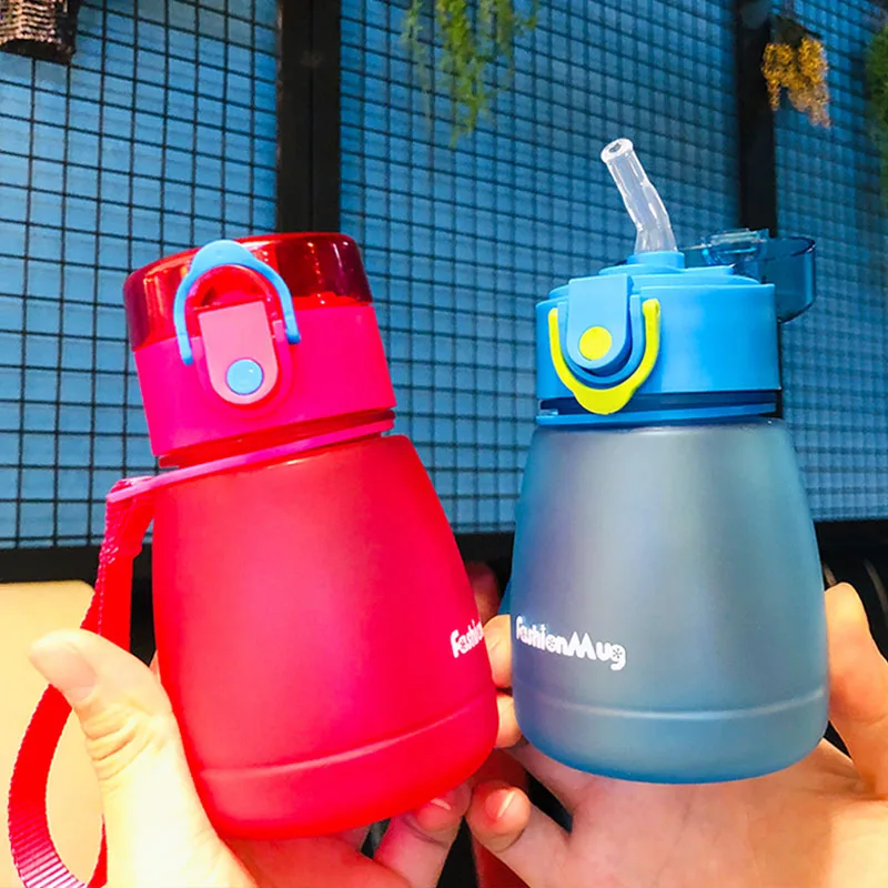 

300ml Plastic Kids Water Bottle with Straw Travel Sports Water Kettle with Rope Eco-friendly BPA Free Tea Kids Bottle