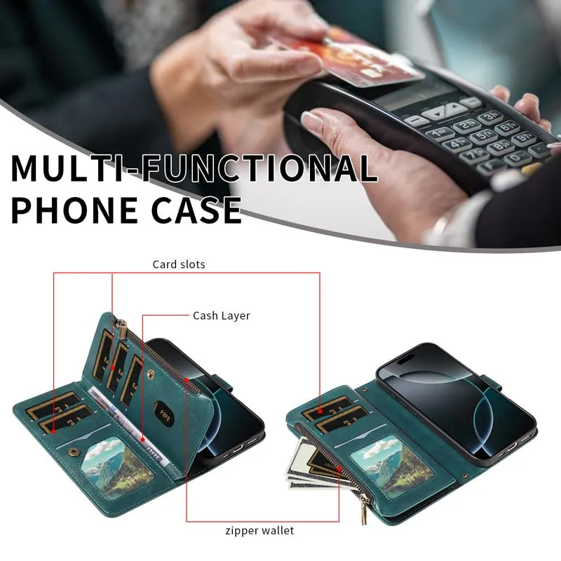 Фото Кожаный чехол-флип для Samsung Galaxy Note 20 Ultra 8 10 Lite S10 Plus S9 S8 S7 Edge 9 с отделениями для карт, молнией и тиснением №5