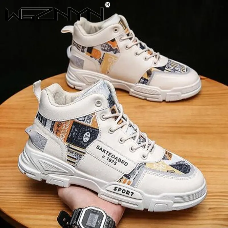 

Мужская обувь, новинка, модная весенне-осенняя дышащая холщовая обувь с высоким верхом, мужские трендовые универсальные белые спортивные туфли для досуга