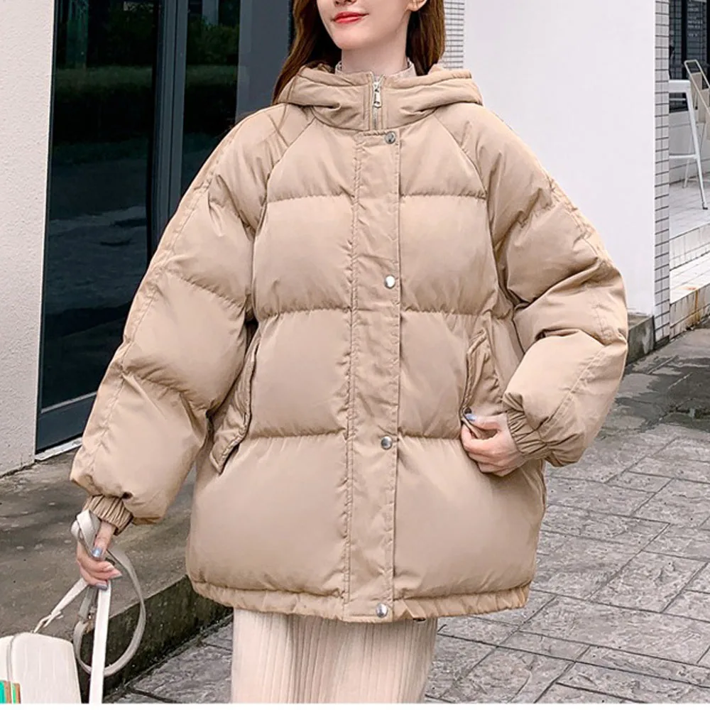 Winter Down Cotton Jackets For Women 2022 Thick Warm Hooded Puffer Parkas Jacket Korean Style Casual Loose Padded Coats Outwear