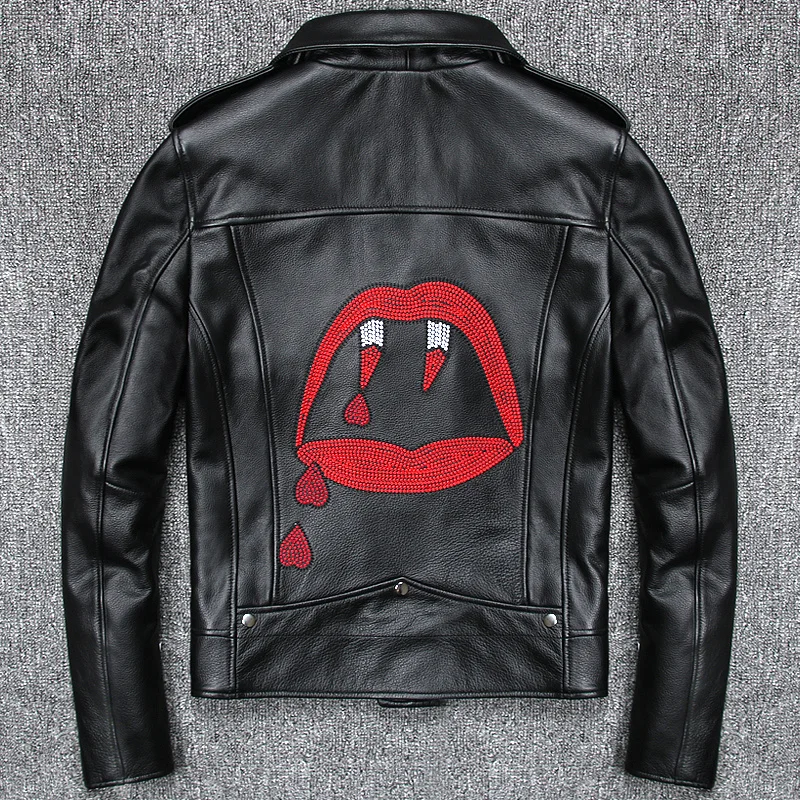 

Men's Genuine Leather Clothing Leather Top Layer Cowhide Youth Slim Motorcycle Jacket Leather Jacket Oblique Zipper Jacket