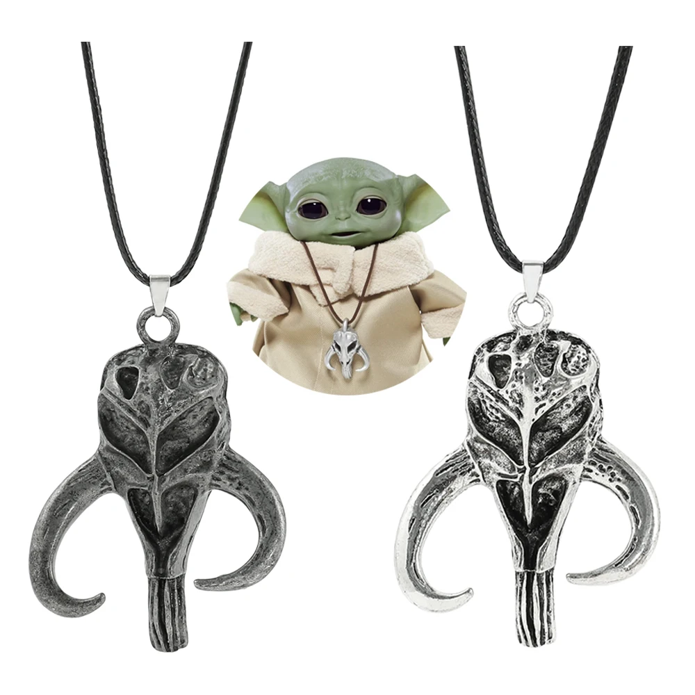 Movie Star Wars Retro Mandalorian Necklace Yoda Baby Leather Cord Necklace Disney Christmas Jewelry Accessories Gift for Men