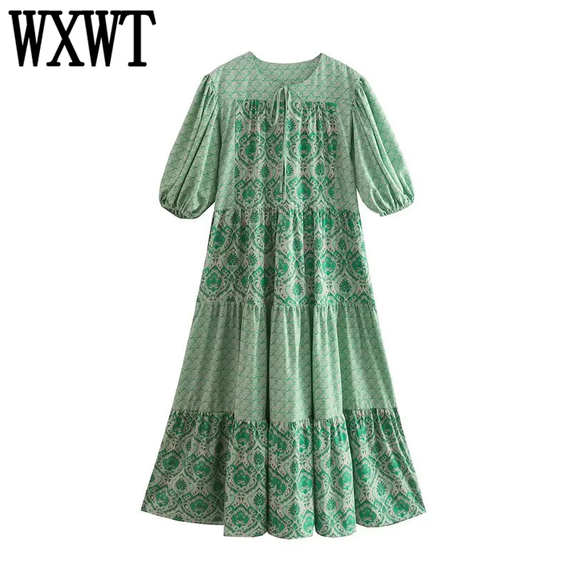 

WXWT 2022 женское платье-миди с геометрическим принтом, летнее женское модное Свободное платье с рукавом три четверти и круглым вырезом OZZ1606