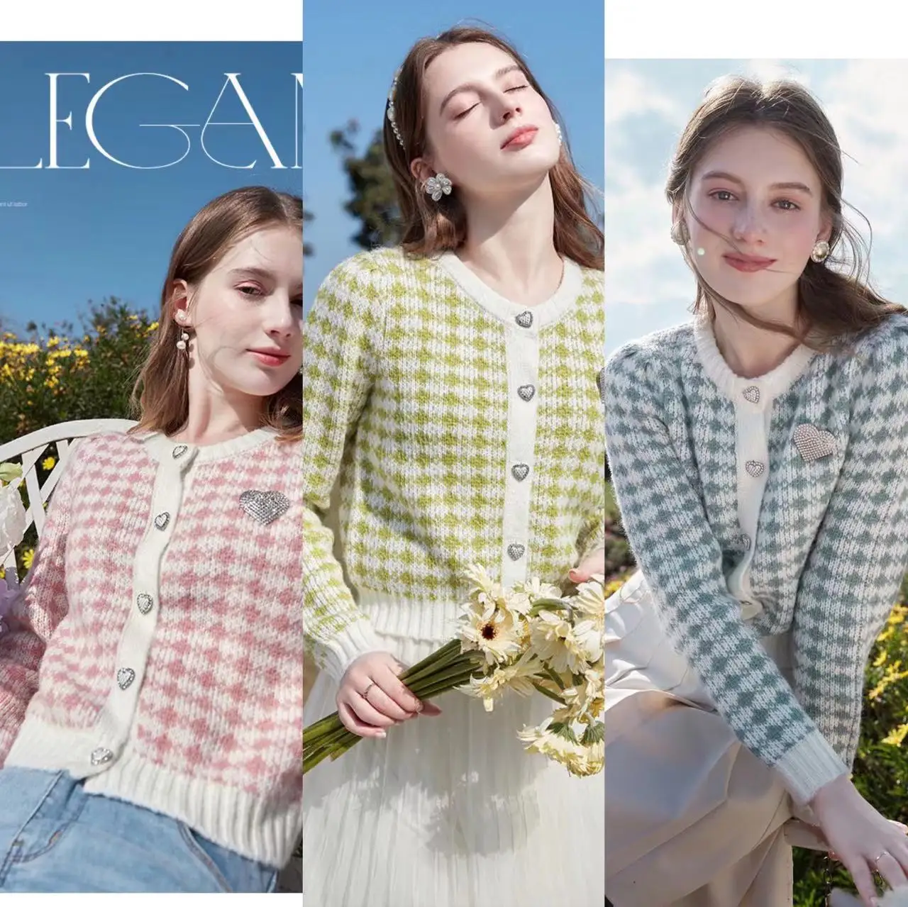 

Женский однобортный Кардиган GAODINGLAN, вязаный клетчатый кардиган с длинным рукавом и круглым вырезом, Осень-зима