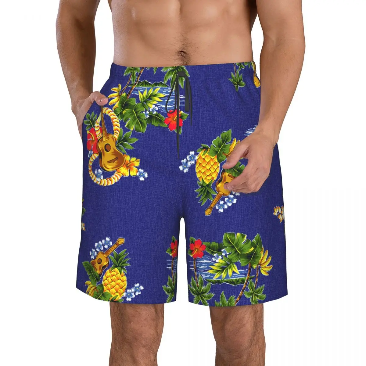 

Быстросохнущие плавательные шорты для мужчин, мужской купальник, плавки, летняя пляжная одежда для купания, гитары и пальмы