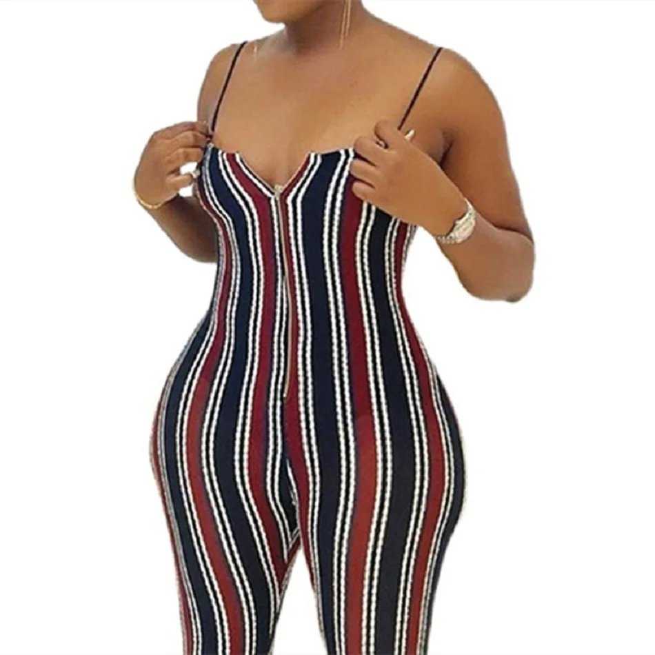 

Fashion Jumpsuit Women 2022 Summer New Sexy Outfits For Woman Printed Striped Colorful Suspenders Simple Zipper Casual Jumpsuit
