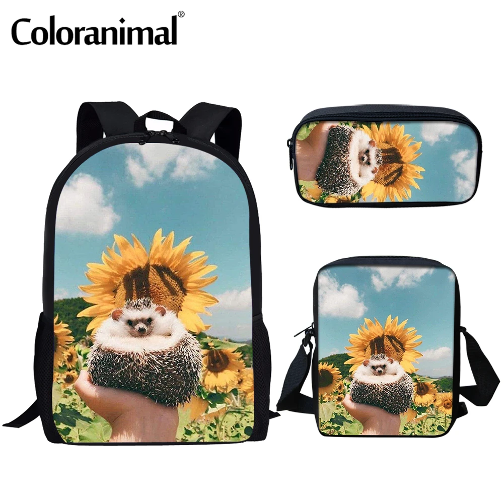 

Coloranimal Lovely Smiling Porcupine and Sunflower 3D Print Kids Backpack 3Pcs/set School Bags For Teenager Girls Boys Mochila