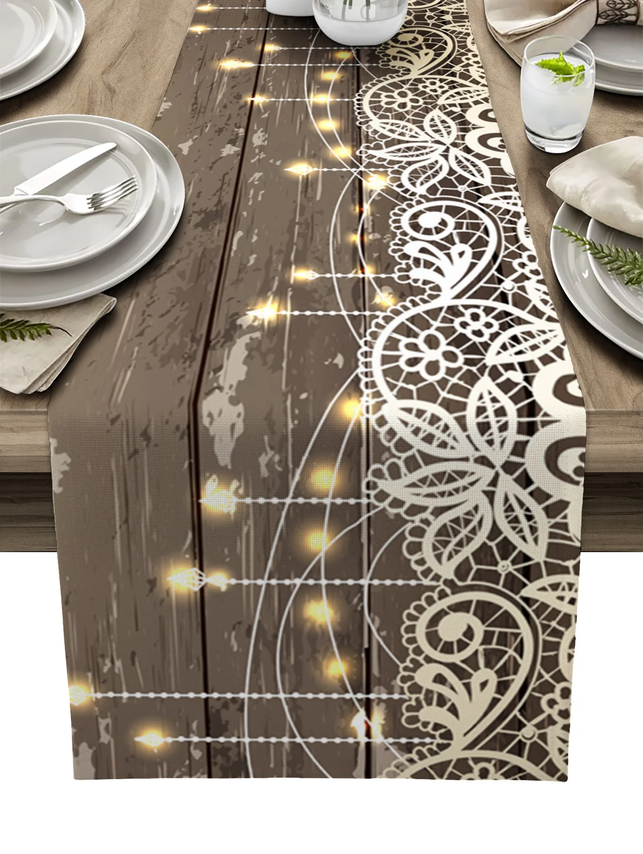 

Brown Plank Lace Table Runner Modern Kitchen Dining Decoration Table Runner Wedding Holiday Decor Table Cloth