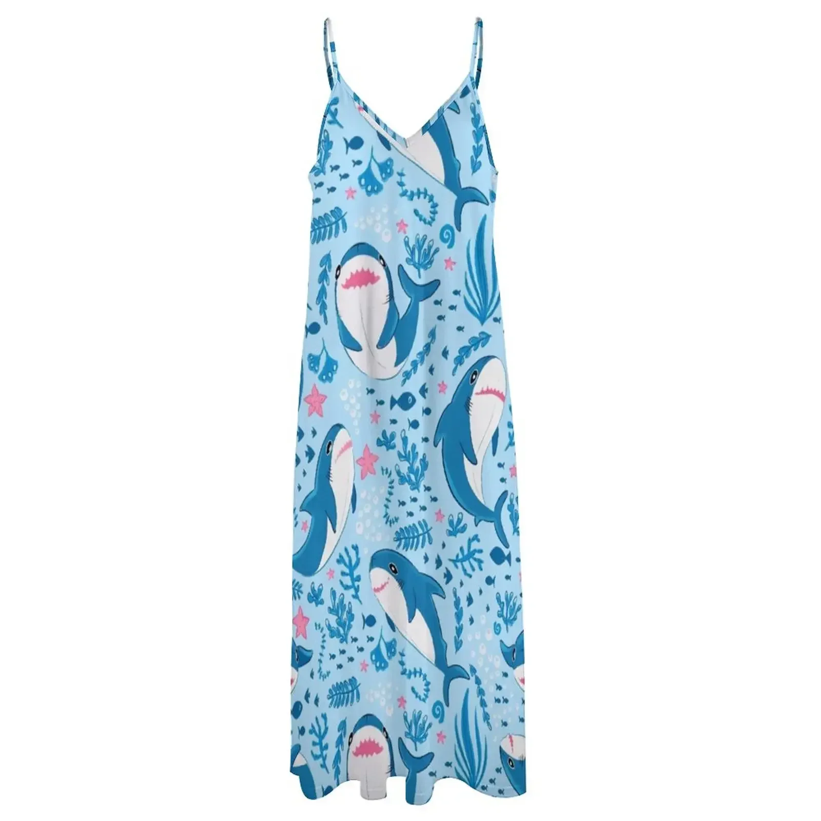 Женское платье без рукавов с принтом акулы