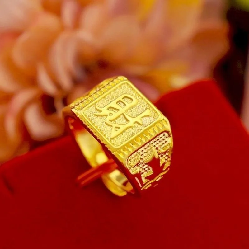 

Мужское кольцо Fu Fa Cai из натурального золота 100% пробы, 24k