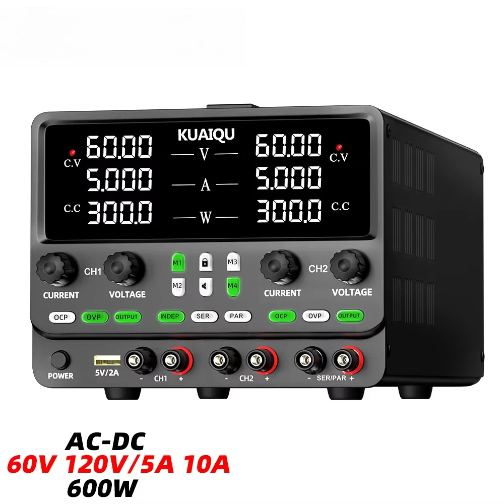 Фото Двухканальный источник питания постоянного тока SPPS605-2KD, 600 Вт, 0-60В/5А*2 и 60В/10А или 120В/5А, с функцией последовательного/параллельного подключения одной кнопкой, для лабораторий и испытаний двигателей №1