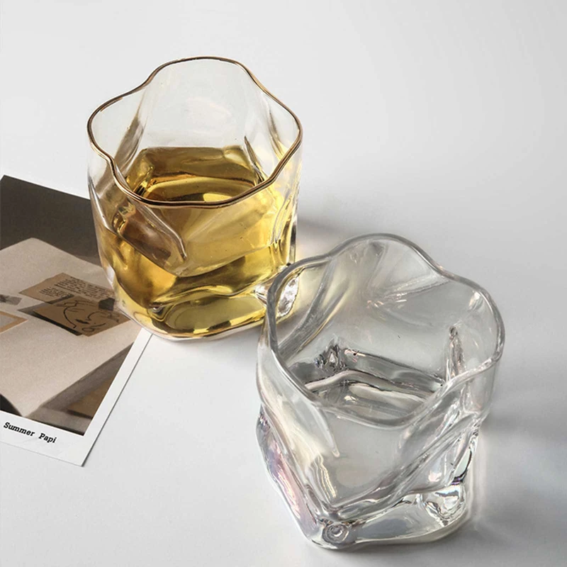 

Irregular Shaped Whiskey Cup Nordic Creative Wine Tasting CupS Gold Glass Crystal Cup Wine Glass Gin Cup Rum Pub Drinkware