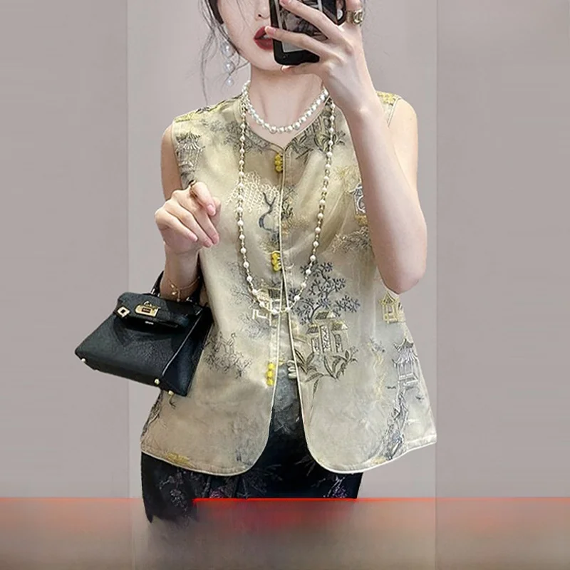 Новый китайский жилет с вышивкой женская одежда летний тонкий в стиле ретро