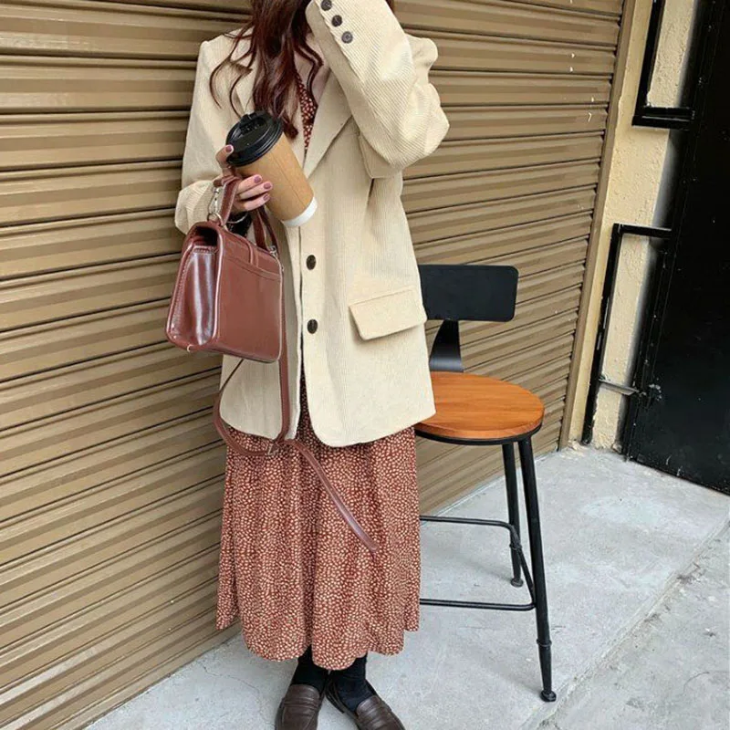 Lucyever Женская винтажная Вельветовая куртка 2022 осень зима Повседневный свободный