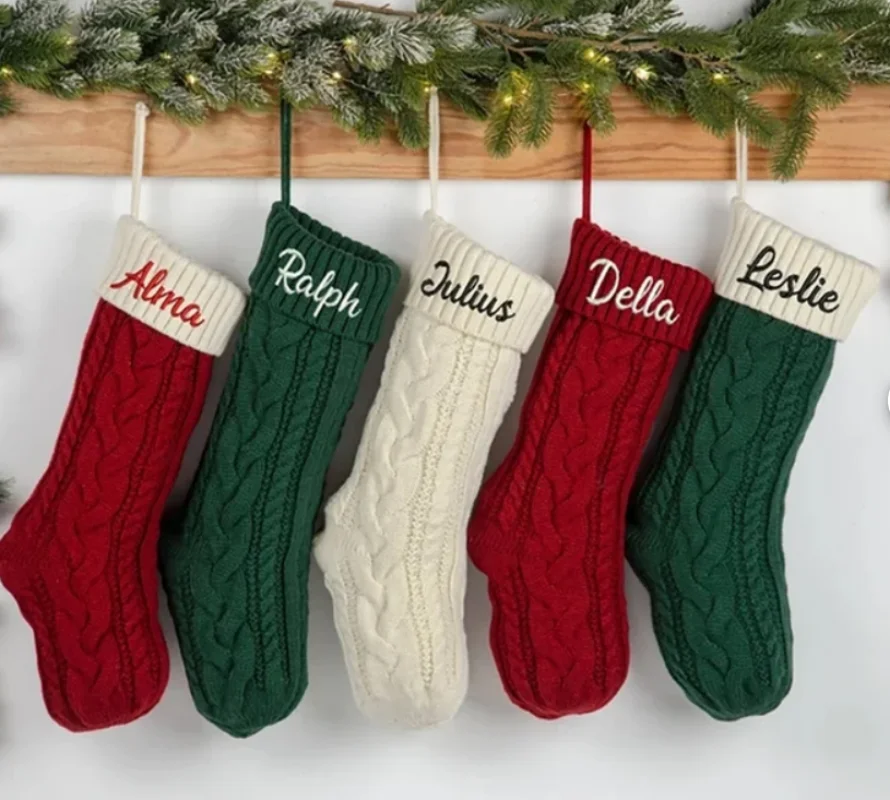 Персонализированные Вышитые рождественские чулки персонализированные Семейные