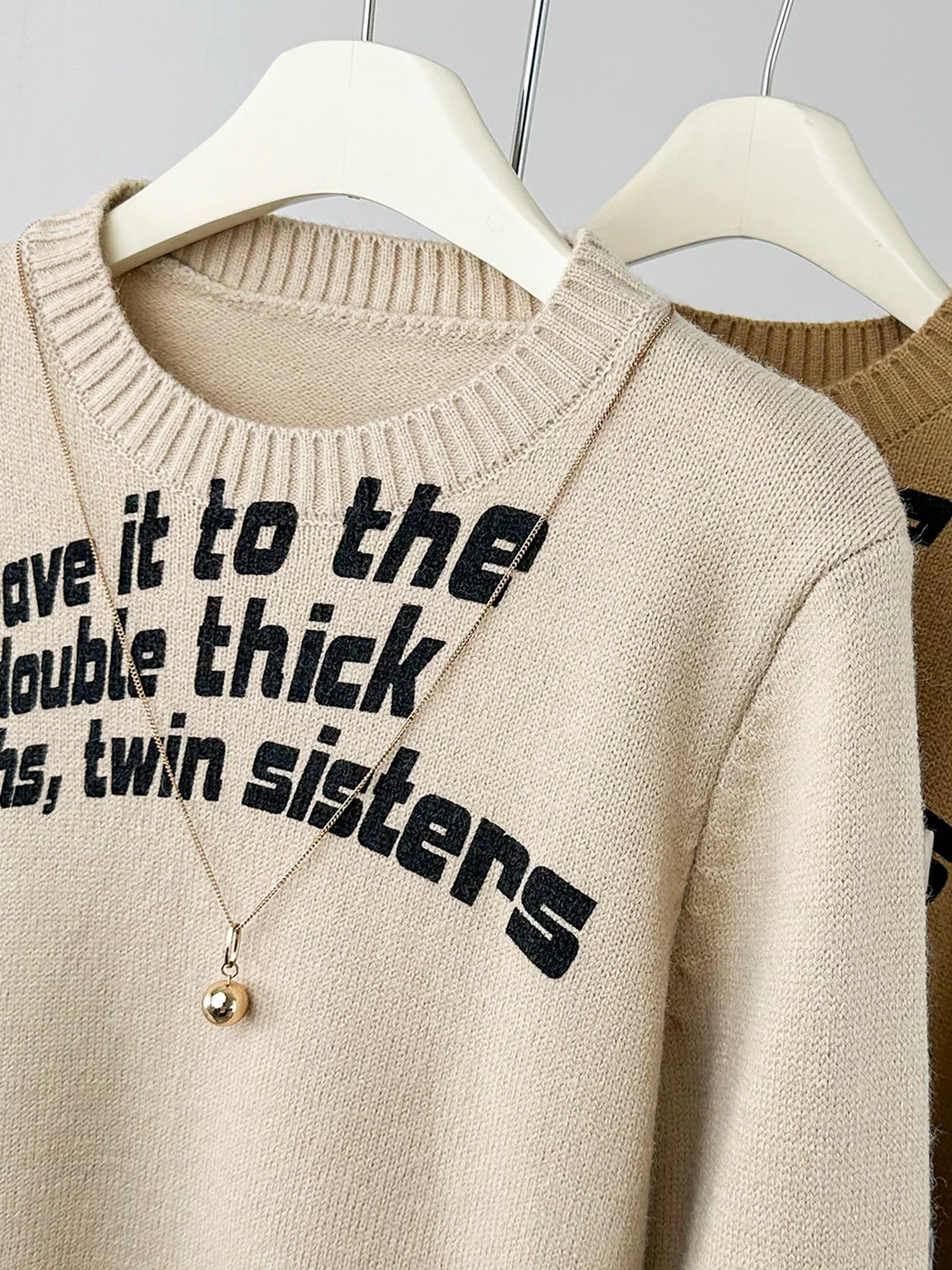 Inzevuka/корейский вязаный свитер с длинными рукавами и буквенным принтом женская