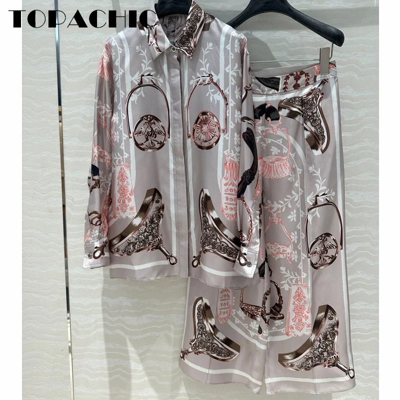 Женский костюм TOPACHIC с геометрическим принтом шелковая рубашка лацканами и