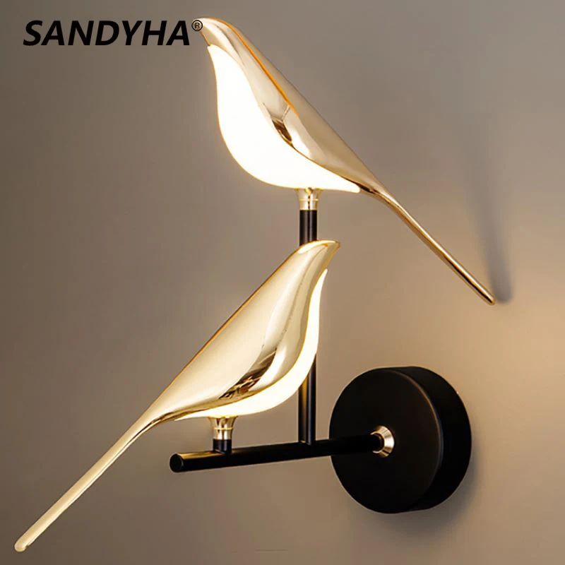 

SANDYHA Nordic Art Magpie Creative Wall Lamp Modern Acrylic Bird Table Lights for Bedroom Study Living Room Led Decor Fixtures