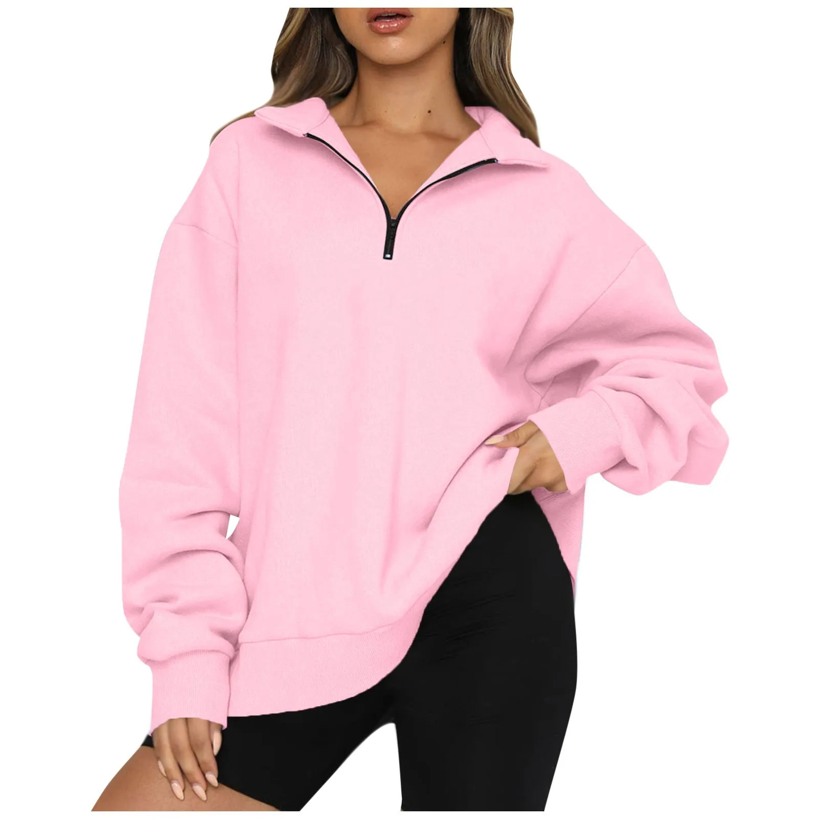 

Women's Turtleneck Zippers Fashion Women's Solid solid hoodies Pullover Winter Long Sleeve Casual pocket Sweatershirts 2023