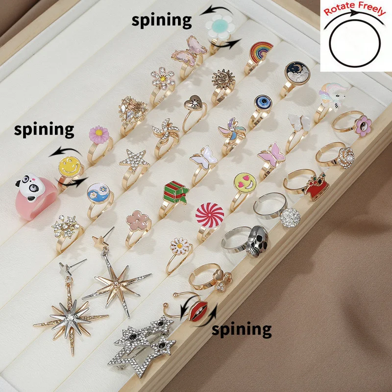 Милые Мультяшные кольца-Спиннеры с цветком бабочкой для детей модные
