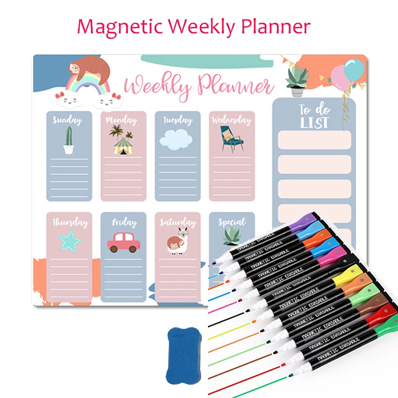 Magnetic Erasable Whiteboard Weekly Monthly Planner Calendar Schedule Dry Erase Board Erasable Markers for Wall Fridge Stickers