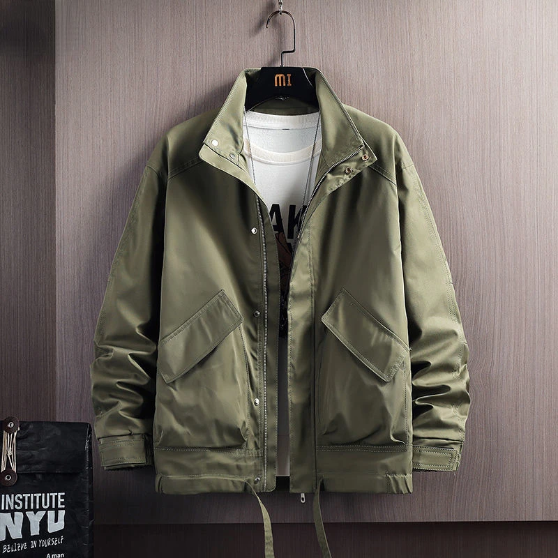 

2022 Spring Autumn Jacket for Men Stand Collar Zipper Classic Cargo Clothes Casual Slim Solid Color Fashion Jackets Hombre Q180