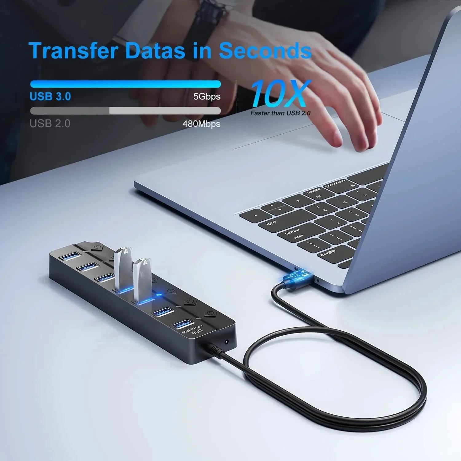 USB-разветвитель 7 портов 5 Гбит/с USB Hub 3.0 Multiprise High Speed Splitter Port 5Gbps Power Adapter 2.0 Expander Switch