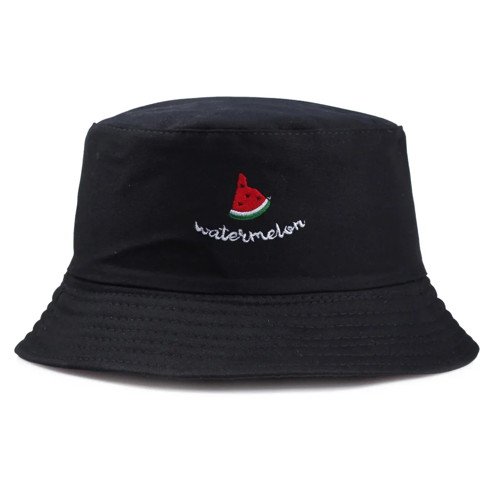 

Summer Outdoor Bucket Hats for Men Women Watermelon Embroidered Cotton Panama Cap Female Sun Foldable Fishing Fisherman Hat Bob