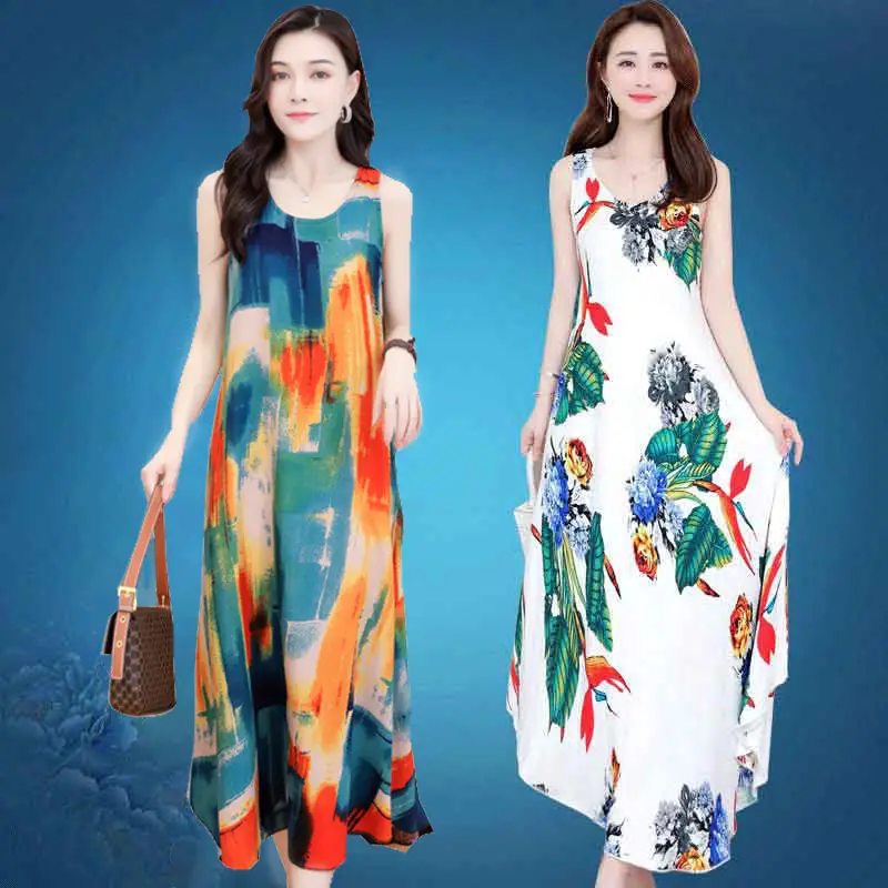 

Женское винтажное платье из шелка Mulberry, Элегантное повседневное длинное праздничное платье средней длины с цветочным принтом, о-образным в...