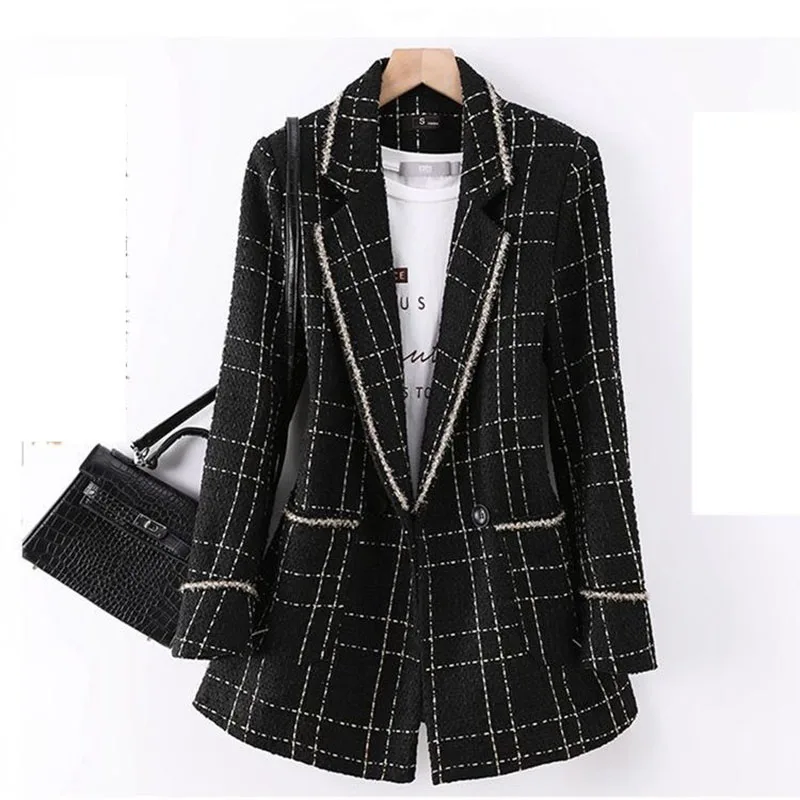 

Осень-зима 2022 корейский уличный Блейзер Пальто Двубортный повседневный клетчатый офисный винтажный костюм верхняя одежда женские модные т...
