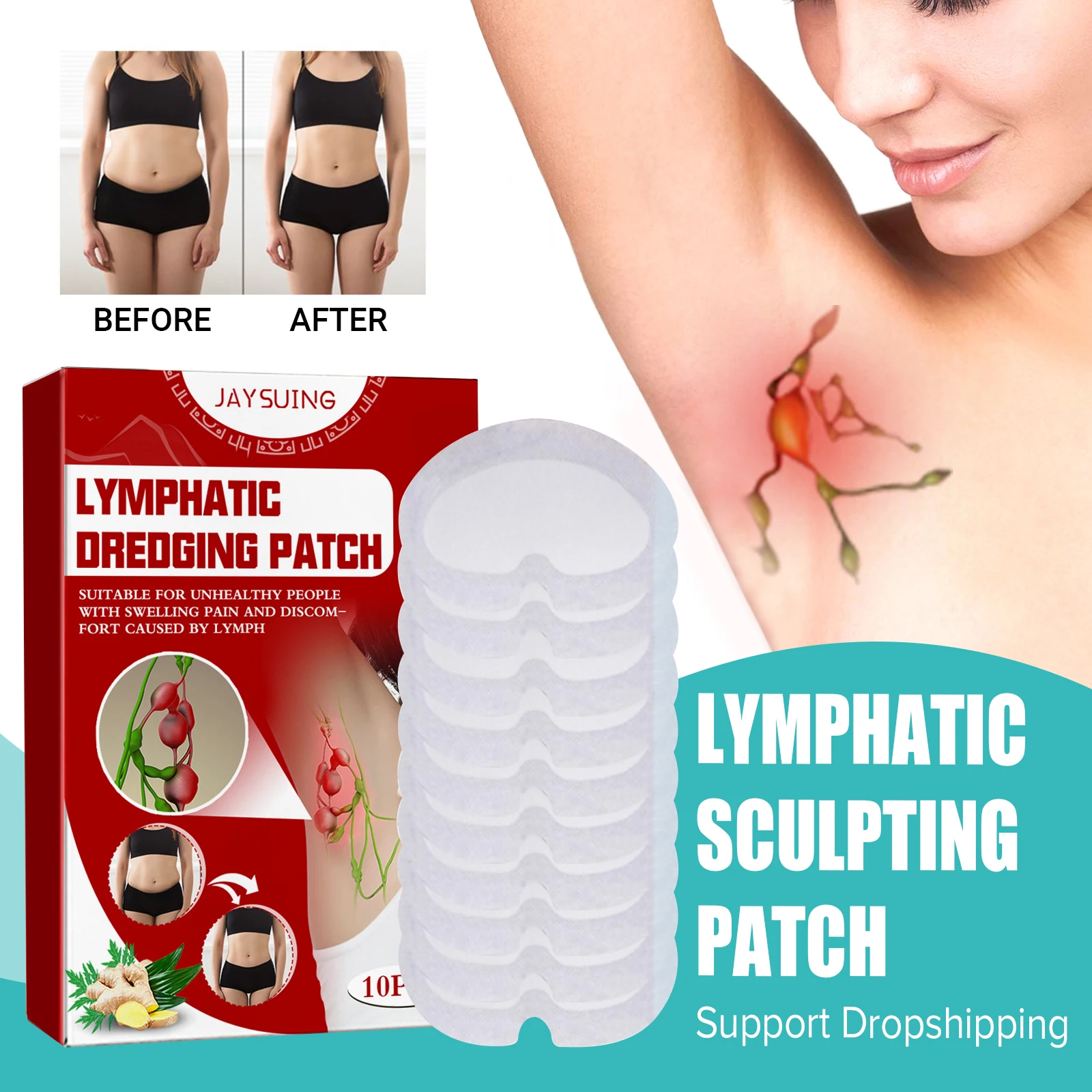 

10PCS Lymphatic Slimming Patch Lose Weight Dredging Collaterals Dissipating Knots Underarm and Neck Lump Fat Burning Patch
