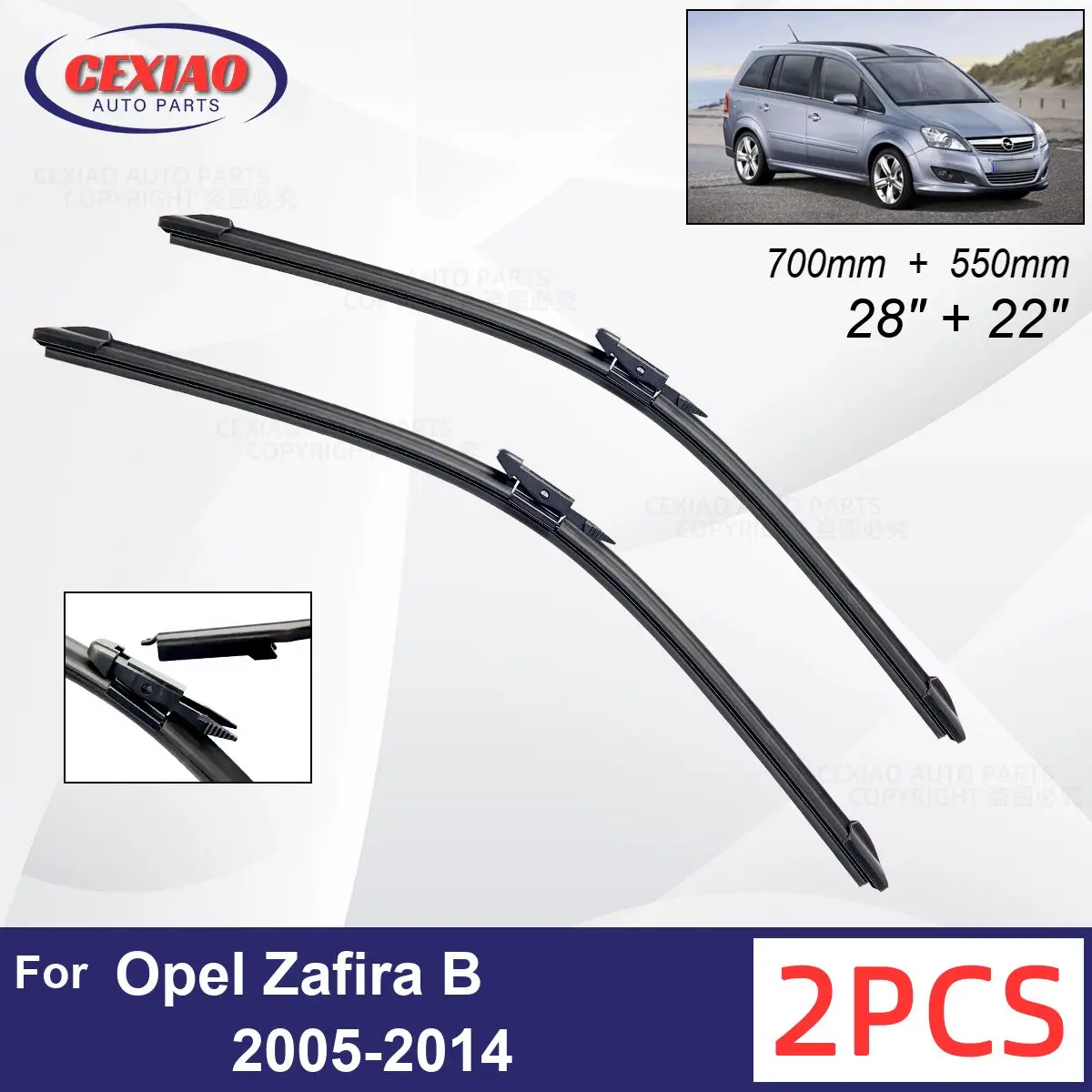 

Car Wiper For Opel Zafira B 2005-2014 Front Wiper Blades Soft Rubber Windscreen Wipers Auto Windshield 28" 22" 700mm 550mm