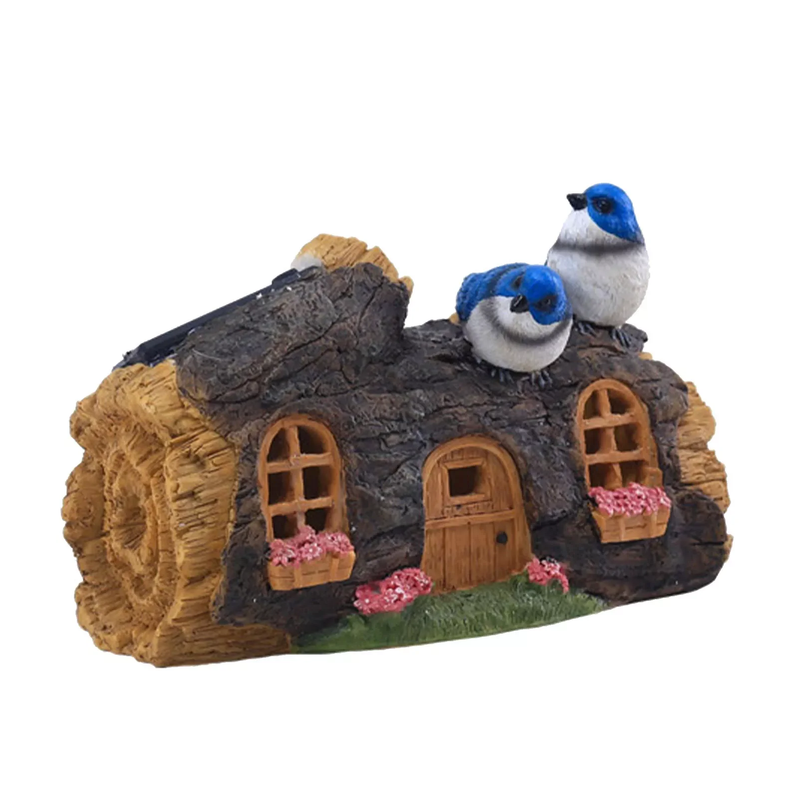 

NEW2023 Tree Trunk Garden Decorative Sculptures With Solar Lights Garden Resin Statues With 3D Engraving Birds Garden Fairy Deco