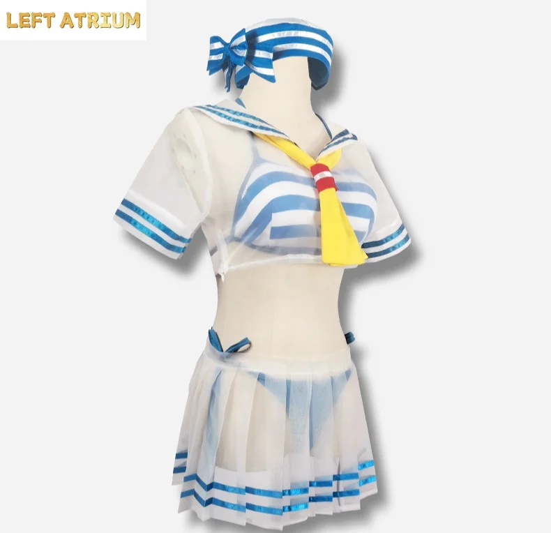 Фото Костюм для косплея Рем из аниме Re:Zero, милый купальник в морском стиле, полный комплект для вечеринок, Хэллоуина, повседневной носки, мягкий, удобный, хит продаж №2