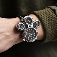oulm new unique design two time zone male watch decorative compass mens sport watches casual quartz men wristwatch