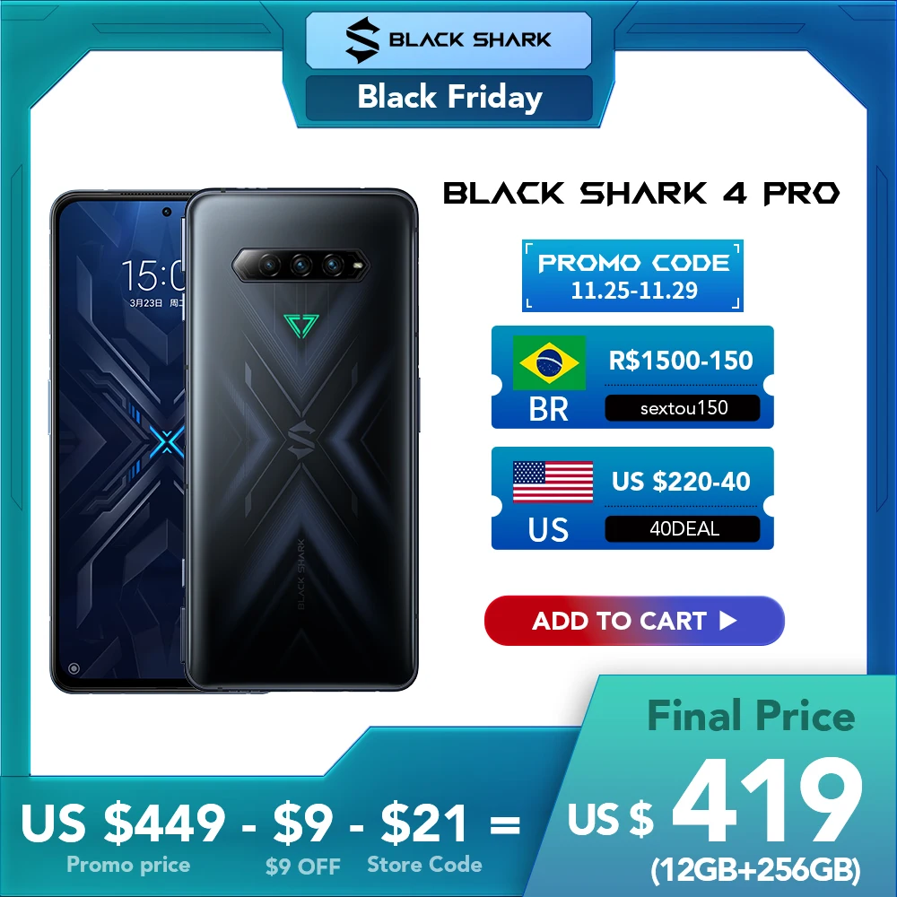Black Shark 4 Pro Orignal Global Version 5G Gaming Phone Celular 120W Charging Snapdragon 888 Magnetic Pop-Up Triggers 144Hz NFC