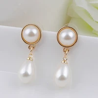 gold colour teardrop white faux pearl drop dangle earrings for women pendientes aros korean party jewelry bijoux