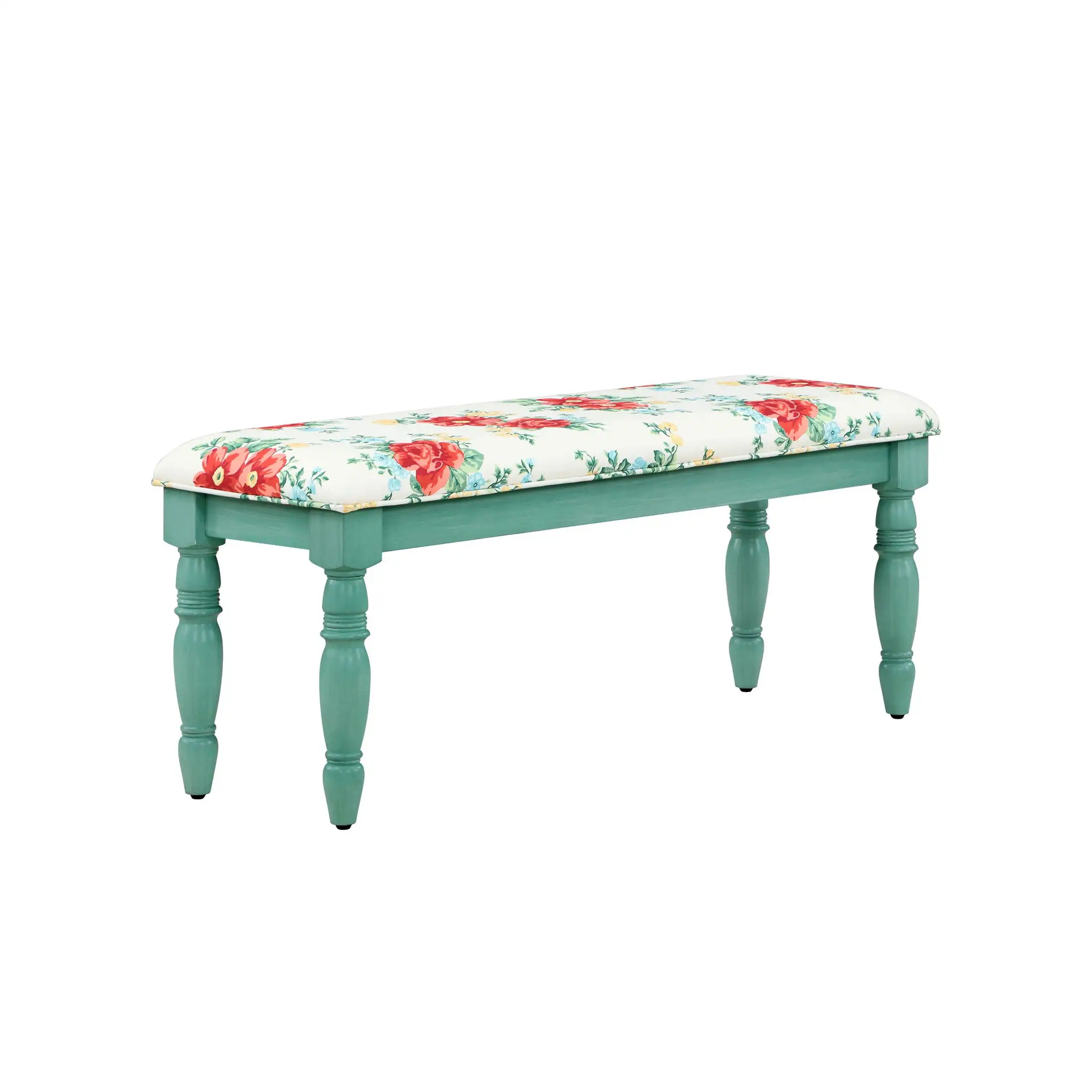 

The Pioneer Woman Vintage Floral Dining Bench Made With Solid Wood Frame, Teal