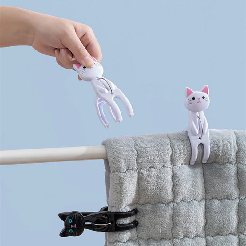 

Clothes Pegs Multifunction Beach Towel Clips Bed Sheet Handdoek Plastic Windproof Clothespins Cute Socks Creative Cats N6X9