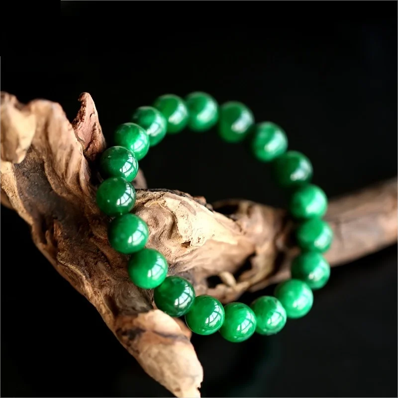 

Natural Jadeite Myanmar Emerald Jade Round Beads Elastic Beaded Bracelet Bangle Men Women Burma Green Jades Beaded Bangles