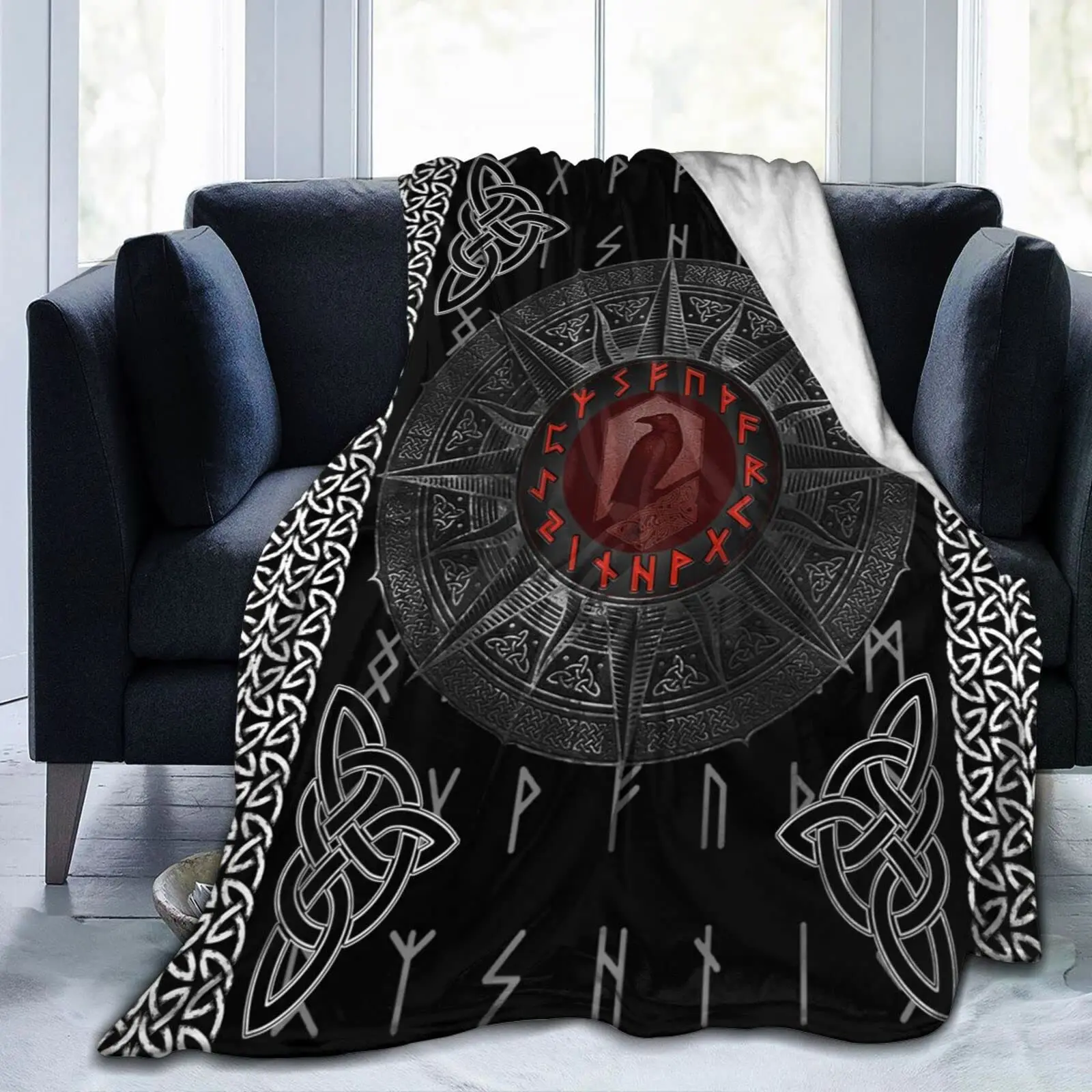 

Novelty Fluffy Bed Plush Lightweight Warm Throw Blanket for Couch Viking Red and Black Crow Super Soft Cozy Micro Fleece Blanket
