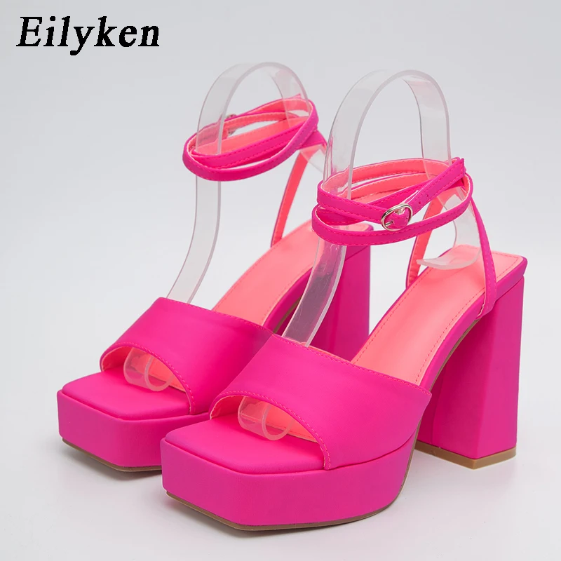

Eilyken/Новые Брендовые женские босоножки; Модные Классические Вечерние туфли на высоком массивном каблуке и платформе; Летние туфли с ремешком на щиколотке и пряжкой