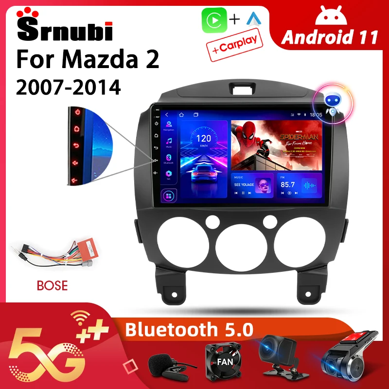 Srnubi-reproductor Multimedia con Android 11,0 para coche Mazda, Radio con navegación GPS, DVD, unidad principal, 2Din, 4G, WIFI, para Mazda 2, años 2007 a 2014