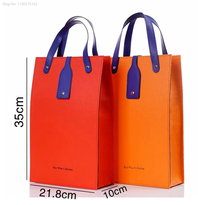 

Double Wine Bottle Packing Empty Boxes Leather Red Yellow Wedding Party Birthday Present Champagne Storage Whisky Brandy Handbag
