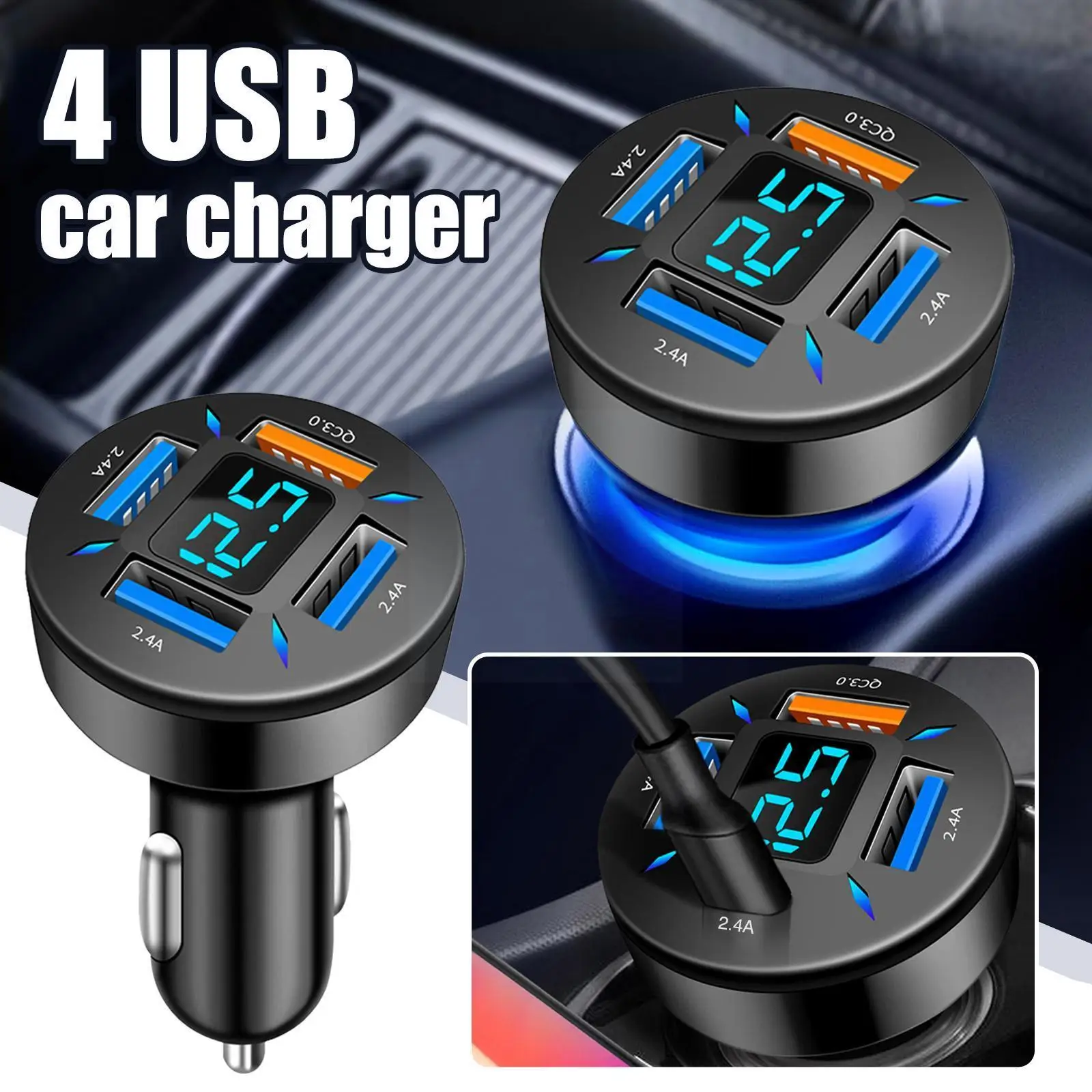 

Автомобильное зарядное устройство с 4 USB-портами и разъемами USB Type-C
